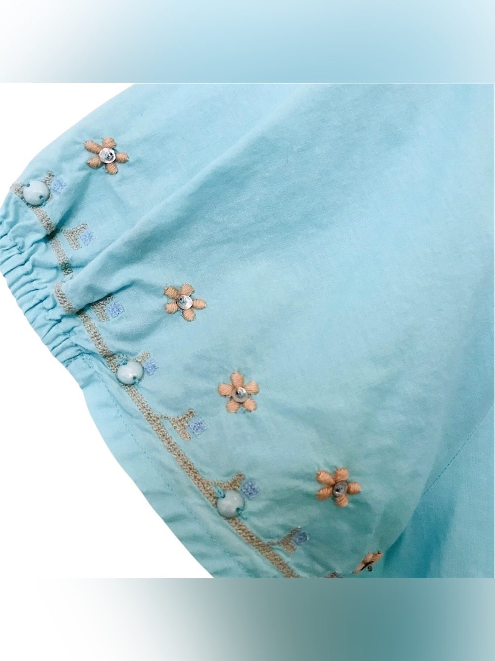 KC Khakis & Co. Womens M Mint Peasant Embroidered Beaded Short Sleeve Boho Top - Picture 7 of 10
